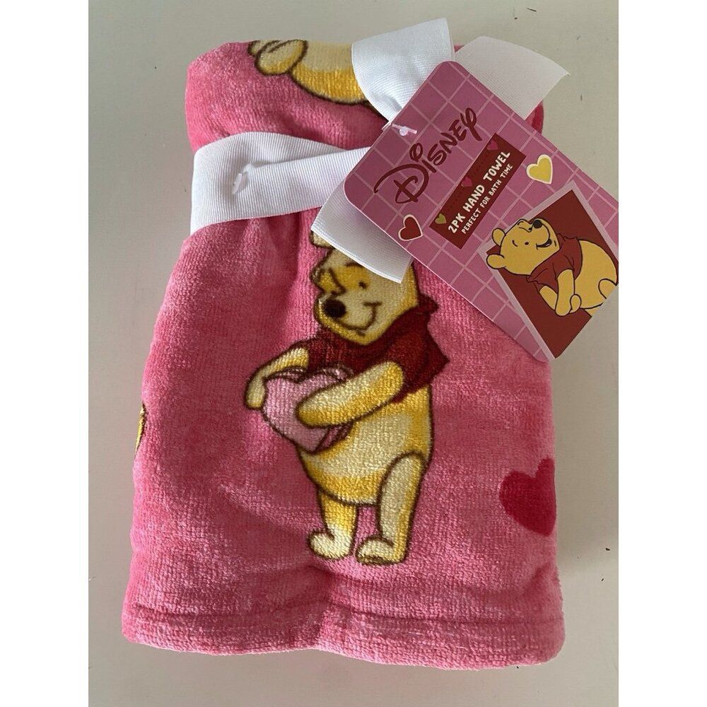 2 Pack Disney Winnie The Pooh Valentines Hugging Heart Bath Hand Towels 16 X 26”